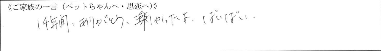 14年間、ありがとう。楽しかったよ。ばいばい。